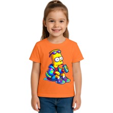 Sedirli Unisex Sımpsons Baskılı Çocuk Tişört Pamuklu Penye Kumaş