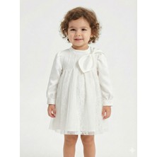 Damasqino Bohçalı Çiçekli Ajurlu Büzgülü Dik Yakalı A-Line Kalıplı Kız Çocuk Elbise 2-6 Yaş 10043