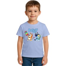 Sedirli Unisex Bluey Baskılı Çocuk Tişört Pamuklu Penye Kumaş