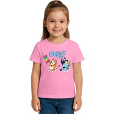 Sedirli Unisex Bluey Baskılı Çocuk Tişört Pamuklu Penye Kumaş