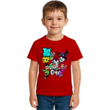 Sedirli Unisex Teen Titans Go Baskılı Çocuk Tişört Pamuklu Penye Kumaş