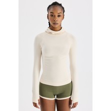 COMEUP Uzun Kollu Kapüşonlu Sweatshirt Badem Sütü