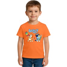 Sedirli Unisex Bluey Baskılı Çocuk Tişört Pamuklu Penye Kumaş