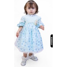 Bebejodi Degaje Yakalı Aplikeli Fırfırlı Büzgü Kollu Kız Çocuk Elbise 1-3 Yaş 1041