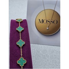 Mosso Steel Yeşil Gold Renkli Çelik Bileklik Yoncalı Model Premium