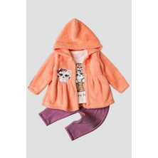 Kidex’s Baby Kışlık Tatlı Peluş Takım Pamuklu 3’lü Takım Kız Bebek Welsoft Sweatshirt Alt Üst