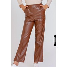 Smail Yanı Yırtmaçlı Nervur Dikişli Deri Pantolon 4-11 Yaş 23115