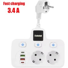 DS LLC Ieg ™ VTN-503 Akım Korumalı Duvar Tipi Priz 2x USB 2x Priz Typce 20W DSLLCRS-IEGK34