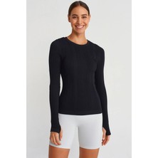 COMEUP Saç Örgü Desenli Parmak Geçme Detaylı Spor Üst Siyah