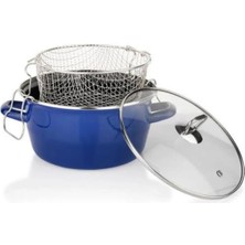 abnturk RENK GARANTİSİ YOKTUR SİYAH VEYA MAVİ RENKLERDE  1 Adet 24CM Ultra Lüks Cam Kapaklı Emaye Kızartma Tenceresi