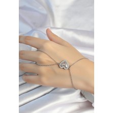 Jade'm Gold Jadem Gold 316L Çelik Zincirli Gümüş Renk Kalp Figürlü Zirkon Taşlı Şahmeran