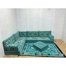 Coton Şark Köşesi Anadolu Desenli 20 cm Yüksekliğinde Minder, Kilim Takımı Konsept Turkuaz 11 Parça