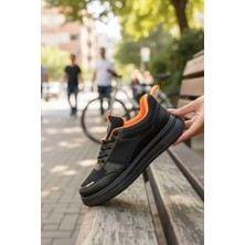 Enoch Kadın Siyah Turuncu Destekleyici Arka Katmanlı ve Kalın Tabanlı Spor Ayakkabı