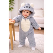Chicsy Baby Kışlık Tatlı Bebek Peluş Astronot Tulum Kapüşonlu Ayıcık Desenli, Fermuarlı, Yumuşak Kışlık Tulum