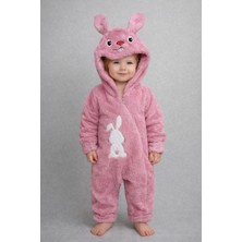 Chicsy Baby Kışlık Tatlı Tavşan Figürlü Kapüşonlu Peluş Fermuarlı Bebek Tulum
