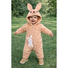 Chicsy Baby Kışlık Tatlı Tavşan Figürlü Kapüşonlu Peluş Fermuarlı Bebek Tulum