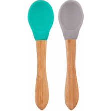 Oioi Bambu Saplı Silikon Mama Kaşığı 2li Aqua Green  Powder Grey