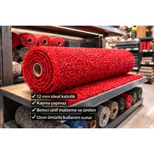 Branda Noktası Kırmızı Renkli Profesyonel Pvc Dış Mekan Giriş Paspası - Kayma Yapmaz - Su Geçirgen Kapı Önü Kıvırcık Paspas