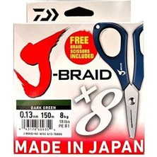 Daiwa Jbraid 8b Koyu Yeşil 150M Ip Misina (Makas Hediyeli)