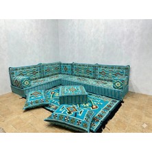 Coton Şark Köşesi Anadolu Desenli 20 cm Kalınlığında L Köşe Minder Takımı Konsept Turkuaz 13 Parça