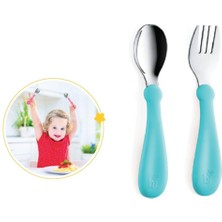 Babyjem Paslanmaz Çelik Çatal Kaşık Seti 522 Turkuaz Ergonomik Tasarım ile Güvenli Kullanım