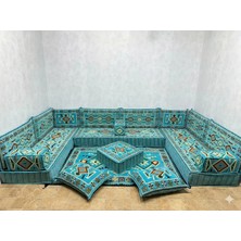 Coton Şark Köşesi Turkuaz Anadolu Desenli 20 cm Kalınlığında Minder Takımı 18 Parça