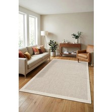 Cinka Home Kaydırmaz Tabanlı Makinede Yıkanabilir Toz Hav Vermez Çerçeveli Sisal 6652 Bej Krem