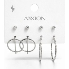 Modern Tasarım Gümüş Renk Çoklu Küpe Seti (4 Çift)