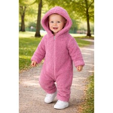Chicsy Baby Kışlık Tatlı Unisex Kapüşonlu Peluş Fermuarlı Bebek Tulum