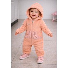 Chicsy Baby Kışlık Tatlı Kız Bebek Peluş Tulum Kapüşonlu Fermuarlı Kışlık Polar Tulum