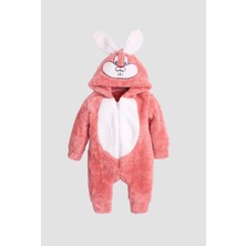 Chicsy Baby Kışlıktatlı Peluş Tavşan Nakışlı Kapüşonlu Welsoft  Tulum