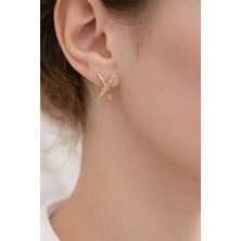 Minimal x Model Taşlı Gold Kadın Küpe