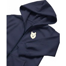 Muhtar Store Erkek Beyaz Husky Baskılı Oversize Fermuarlı Hoodie