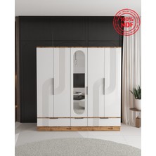T&B EKİN 5 KAPAKLI ÇEKMECELİ BAZALI GARDIROP - TAMAMI MDF