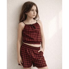 Fancy Kids Antalya Kız Çocuk Kırmızı Siyah Pötikareli İkili Şort Takım