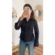 Nihanello Butik Bağcıklı Siyah Gömlek
