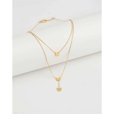 Çift Katlı Gold Renk Kadın Kolye – Minimal Tasarım