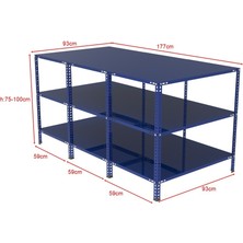 Rafburada 3 Katlı Renkli Paketleme Masası - Atölye, Depo, Hobi Çalışma Masası - Mavi - Mavi-177x93 cm-75 cm