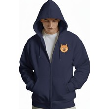 Muhtar Store Erkek Pomeranian Baskılı Oversize Fermuarlı Hoodie