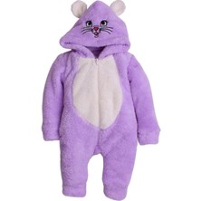 Chicsy Baby Kışlık Kapüşonlu Tavşan Nakışlı Tulum %100 Pamuklu Lila Renkli Sevimli Tasarım