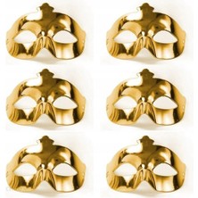 Popüler Sepet Altın Metalize Renk Düz Balo Parti Maskesi 6 Adet