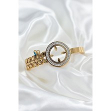 Jade'm Gold Jadem Gold 316L Çelik Zirkon Taşlı Çeyrek Takılabilir Gold Renk Kelepçe