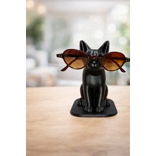3D Baskı Kedi Figürlü Hediyelik Gözlük Standı 15 cm Masaüstü Dekor ( Siyah )