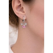Pembe Zirkon Detaylı Figürlü Gümüş Küpe