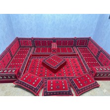Coton Şark Köşesi Otantik Desenli Lüx Minder Takımı Kırmızı 19 Parça