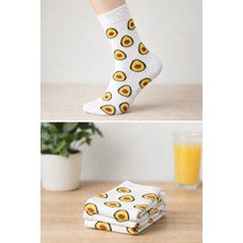 Zenvi Avokado Tasarımlı Çorap Beyaz 4 Çift