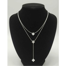 Yonca Figürlü Çift Katlı Gümüş Renk Kadın Kolye – Minimal Tasarım