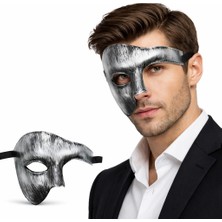 Skygo Antik Eskitme Gümüş Erkek Yarım Maske - Phantom Parti & Balo Maskesi