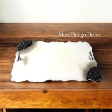 Merz Design Decor Siyah Taş Detaylı Büyük Boy Dalgalı El Yapımı Epoksi Reçine Söz Nişan Kına Düğün Damat Sunum Tepsisi
