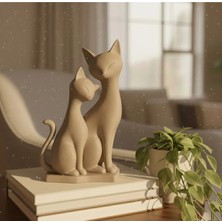 Kafs Store Mat Bej Dekoratif Kedi Heykeli - 2'li Set Görünümlü Dekoratif Obje 15 cm